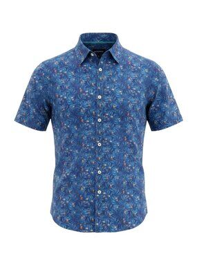 Jack Maverick Men’s Size M Slim Fit Short Sleeve Button Down Blue Palm Floral